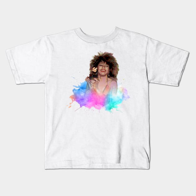 TINA TURNER ON THE COLORFUL SPLASH Kids T-Shirt by MufaArtsDesigns